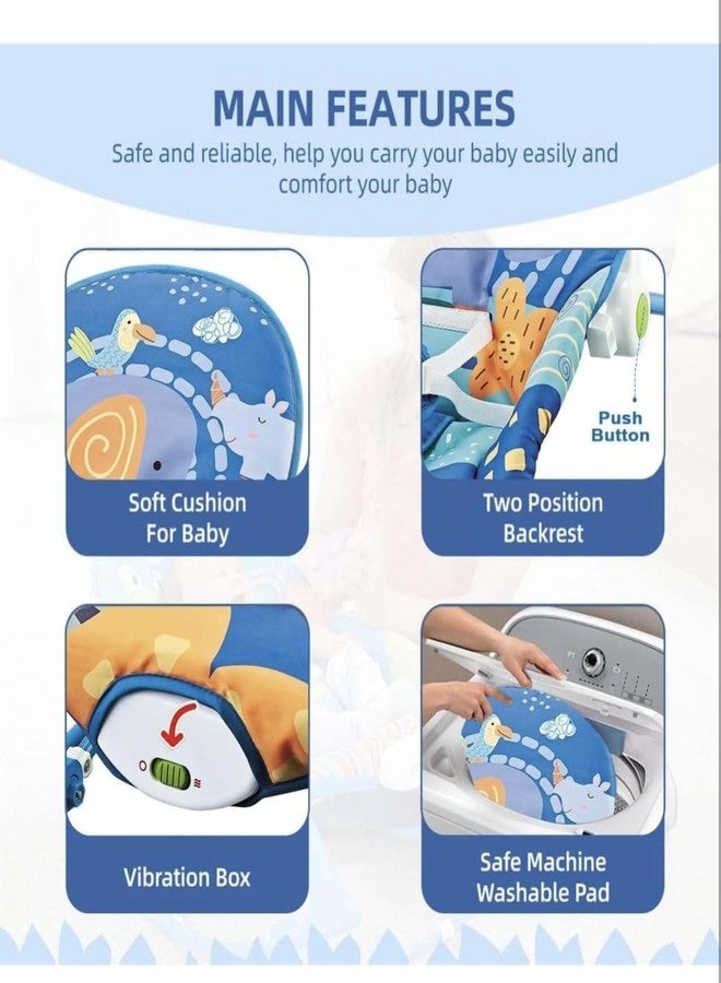 Richtots Premium Baby Rocker Chair Comfortable & Soothing Bouncer for Newborns. Multi-Position Recline, Vibrations, Removable Toys. Portable Design-Indigo (Blue Colour) - Image 2